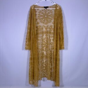 Miss Chievous Mustard Sheer Lacy Floral Kimono Duster Size Large